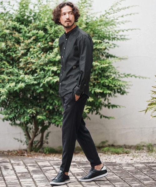 1minute 1second(ワンミニットワンセカンド)の「ms6159-oxford band collar shirt with logo print バンドカラーシャツ(シャツ/ブラウス・メンズ・ネイビー/ブラック×ホワイト/ブラック×ブラック・S/M/L/XL)」の14枚目の写真