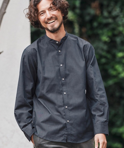 1minute 1second(ワンミニットワンセカンド)の「ms6159-oxford band collar shirt with logo print バンドカラーシャツ(シャツ/ブラウス・メンズ・ネイビー/ブラック×ホワイト/ブラック×ブラック・S/M/L/XL)」の16枚目の写真