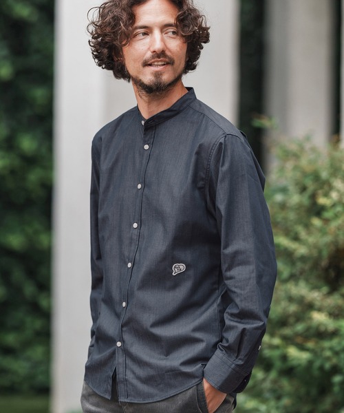 1minute 1second(ワンミニットワンセカンド)の「ms6159-oxford band collar shirt with logo print バンドカラーシャツ(シャツ/ブラウス・メンズ・ネイビー/ブラック×ホワイト/ブラック×ブラック・S/M/L/XL)」の17枚目の写真