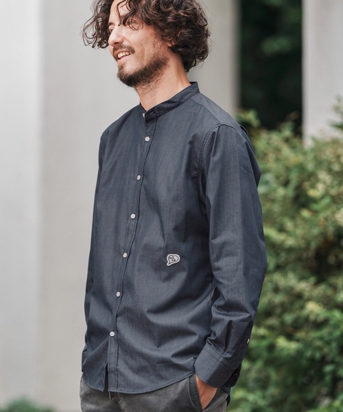 1minute 1second(ワンミニットワンセカンド)の「ms6159-oxford band collar shirt with logo print バンドカラーシャツ(シャツ/ブラウス・メンズ・ネイビー/ブラック×ホワイト/ブラック×ブラック・S/M/L/XL)」の18枚目の写真