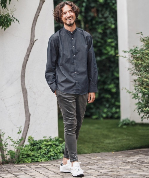 1minute 1second(ワンミニットワンセカンド)の「ms6159-oxford band collar shirt with logo print バンドカラーシャツ(シャツ/ブラウス・メンズ・ネイビー/ブラック×ホワイト/ブラック×ブラック・S/M/L/XL)」の19枚目の写真