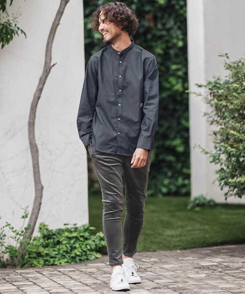 1minute 1second(ワンミニットワンセカンド)の「ms6159-oxford band collar shirt with logo print バンドカラーシャツ(シャツ/ブラウス・メンズ・ネイビー/ブラック×ホワイト/ブラック×ブラック・S/M/L/XL)」の20枚目の写真