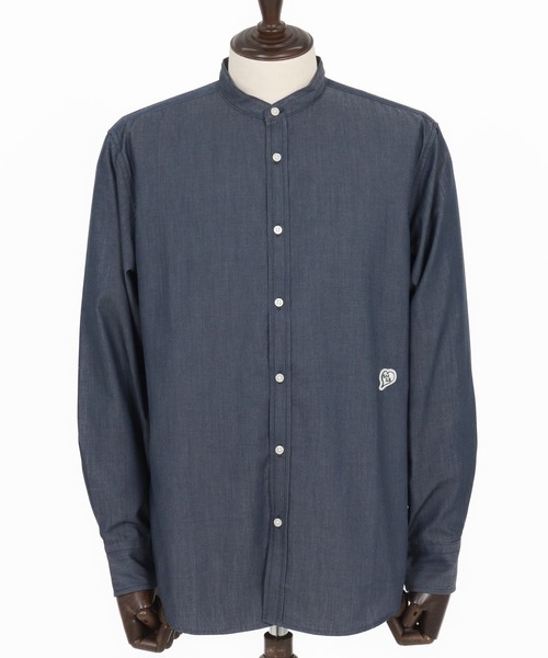 1minute 1second(ワンミニットワンセカンド)の「ms6159-oxford band collar shirt with logo print バンドカラーシャツ(シャツ/ブラウス・メンズ・ネイビー/ブラック×ホワイト/ブラック×ブラック・S/M/L/XL)」の22枚目の写真