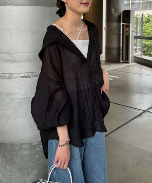 ブラウス シャツ 「冷房・日焼け対策に」体型カバーも叶うフード付きシアーシャツ レディース 冷房・日焼け対策に】体型カバーも叶うフード付きシアーシャツ