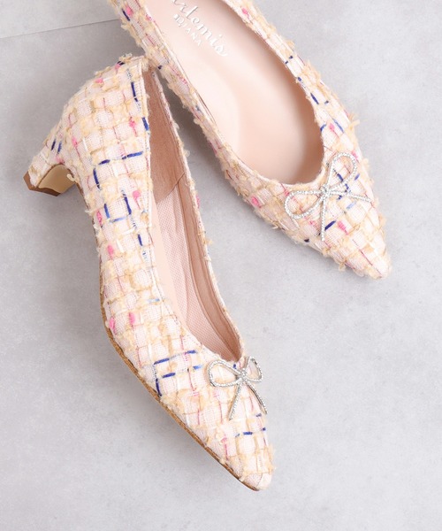 セール】ラインストーンリボン ツイードパンプス（パンプス）｜artemis