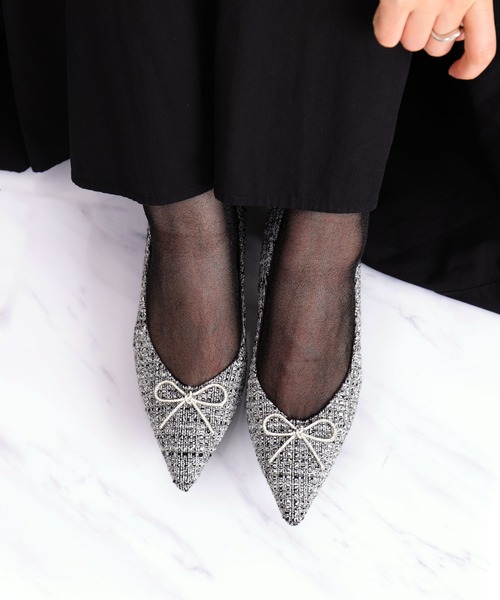 ラインストーンリボン ツイードパンプス（パンプス）｜artemis by