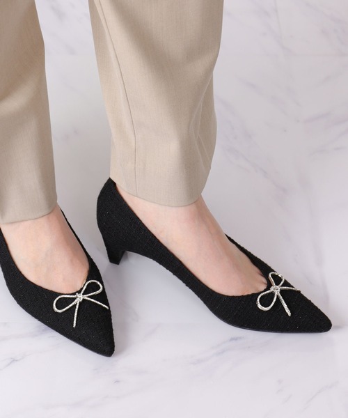 ラインストーンリボン ツイードパンプス（パンプス）｜artemis by