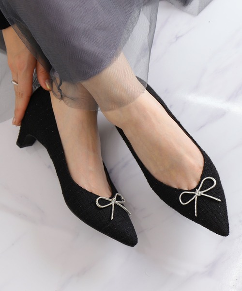 セール】ラインストーンリボン ツイードパンプス（パンプス）｜artemis