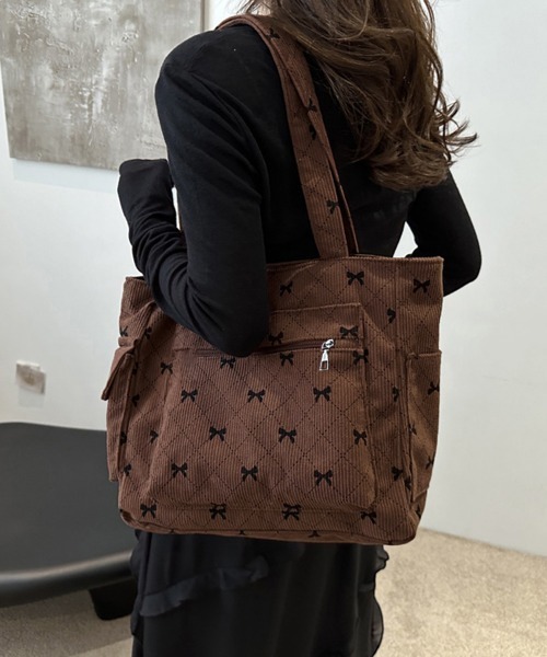 セール】コーデュロイ マルチポケットトートバッグ（トート