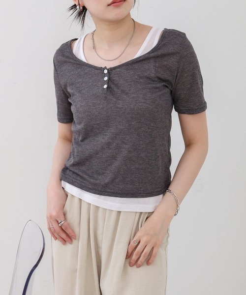 Bab（バブ）の「タンクセットヘンリーネックトップス（Tシャツ/カットソー・レディース・ブラウン/ライトブルー/ブラック/チャコールグレー・M）」の16枚目の写真