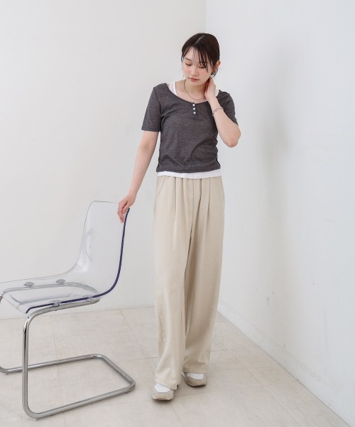 Bab（バブ）の「タンクセットヘンリーネックトップス（Tシャツ/カットソー・レディース・ブラウン/ライトブルー/ブラック/チャコールグレー・M）」の20枚目の写真