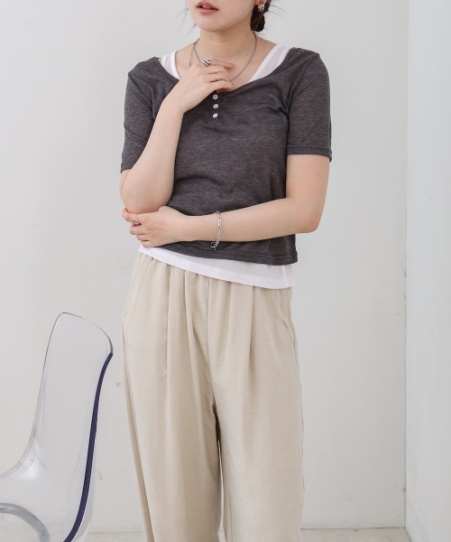 Bab（バブ）の「タンクセットヘンリーネックトップス（Tシャツ/カットソー・レディース・ブラウン/ライトブルー/ブラック/チャコールグレー・M）」の21枚目の写真