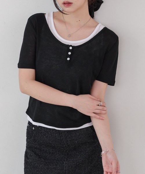 Bab（バブ）の「タンクセットヘンリーネックトップス（Tシャツ/カットソー・レディース・ブラウン/ライトブルー/ブラック/チャコールグレー・M）」の5枚目の写真