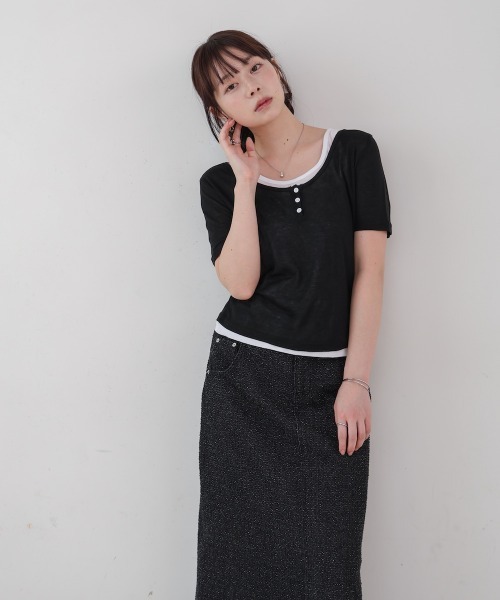 Bab（バブ）の「タンクセットヘンリーネックトップス（Tシャツ/カットソー・レディース・ブラウン/ライトブルー/ブラック/チャコールグレー・M）」の6枚目の写真