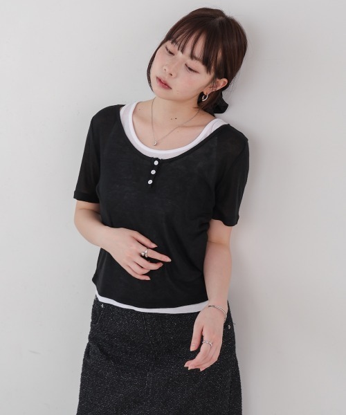 Bab（バブ）の「タンクセットヘンリーネックトップス（Tシャツ/カットソー・レディース・ブラウン/ライトブルー/ブラック/チャコールグレー・M）」の7枚目の写真