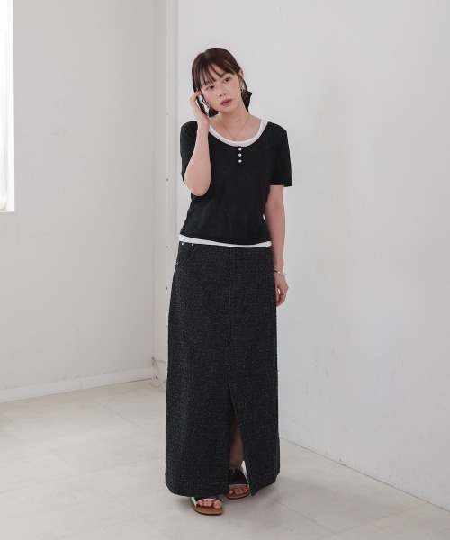Bab（バブ）の「タンクセットヘンリーネックトップス（Tシャツ/カットソー・レディース・ブラウン/ライトブルー/ブラック/チャコールグレー・M）」の8枚目の写真