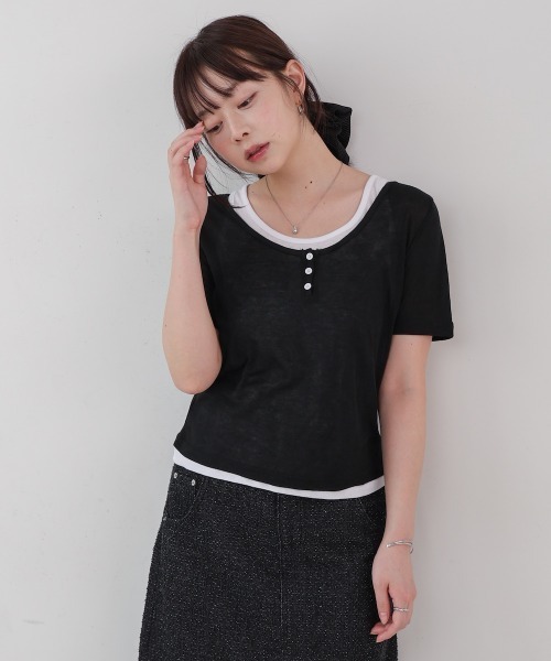 Bab（バブ）の「タンクセットヘンリーネックトップス（Tシャツ/カットソー・レディース・ブラウン/ライトブルー/ブラック/チャコールグレー・M）」の10枚目の写真