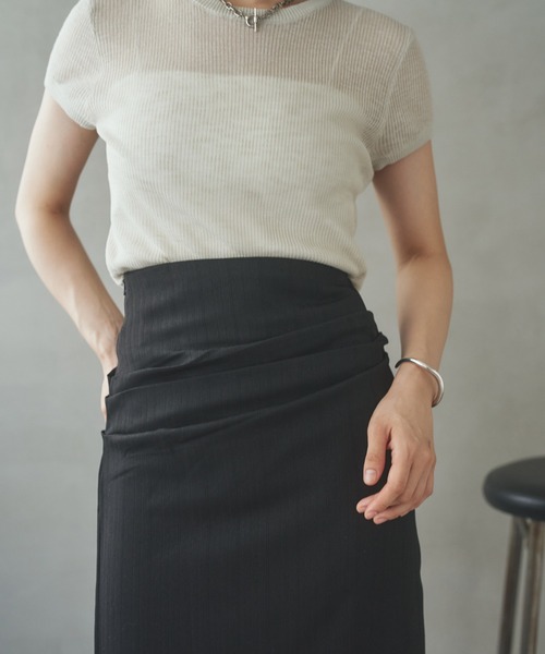 LAULEN(ローレン)の「tuck slit long skirt /タックサイドスリットロングスカート(スカート・レディース・グレー/ブラック・M/S)」の7枚目の写真