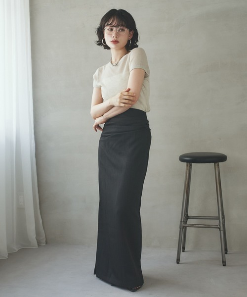 LAULEN(ローレン)の「tuck slit long skirt /タックサイドスリットロングスカート(スカート・レディース・グレー/ブラック・M/S)」の9枚目の写真