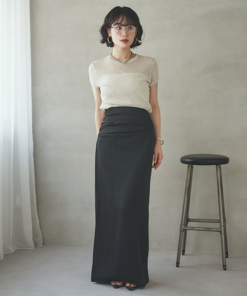 LAULEN(ローレン)の「tuck slit long skirt /タックサイドスリットロングスカート(スカート・レディース・グレー/ブラック・M/S)」の11枚目の写真