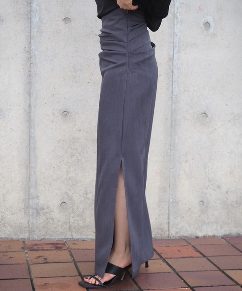 LAULEN(ローレン)の「tuck slit long skirt /タックサイドスリットロングスカート(スカート・レディース・グレー/ブラック・M/S)」の12枚目の写真