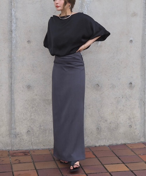 LAULEN(ローレン)の「tuck slit long skirt /タックサイドスリットロングスカート(スカート・レディース・グレー/ブラック・M/S)」の15枚目の写真