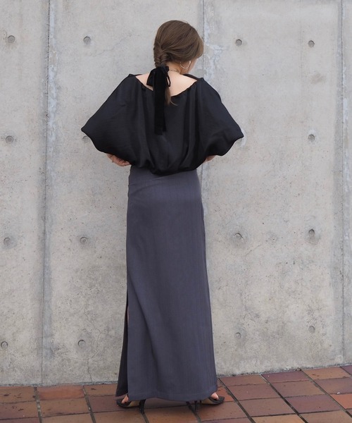 LAULEN(ローレン)の「tuck slit long skirt /タックサイドスリットロングスカート(スカート・レディース・グレー/ブラック・M/S)」の16枚目の写真