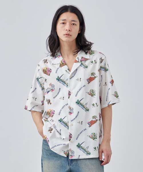 B.C STOCK(ベーセーストック)の「《追加》【CALIFORNIA RANCH HOUSE】アロハシャツ -ROUTE66-(シャツ/ブラウス・メンズ・ホワイト/ブラック/カーキ・MEDIUM/LARGE)」の5枚目の写真