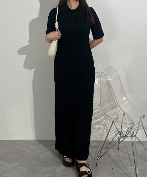 KOBE LETTUCE(コウベレタス)の「ポロワンピース(ワンピース・レディース・ブラック/オフホワイト・M)」の2枚目の写真