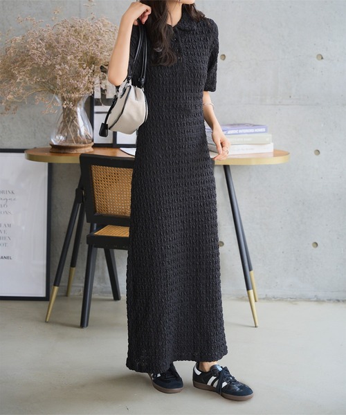 KOBE LETTUCE(コウベレタス)の「ポロワンピース(ワンピース・レディース・ブラック/オフホワイト・M)」の8枚目の写真