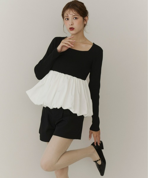 Olu.(オルドット)の「スクエアネックバルーンニット(ニット/セーター・レディース・グレー/ブラック/ベージュ/ブラック×ホワイト・FREE)」の5枚目の写真