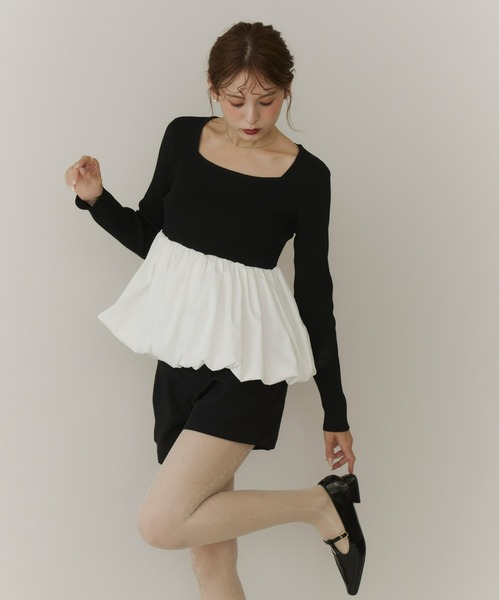 Olu.(オルドット)の「スクエアネックバルーンニット(ニット/セーター・レディース・グレー/ブラック/ベージュ/ブラック×ホワイト・FREE)」の6枚目の写真