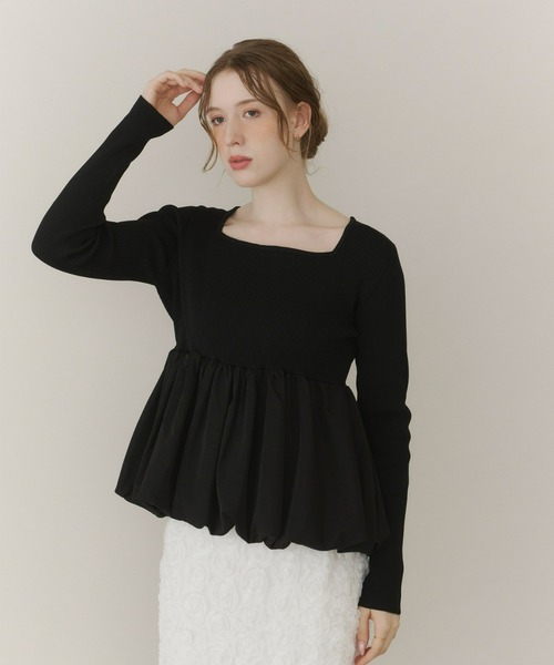 Olu.(オルドット)の「スクエアネックバルーンニット(ニット/セーター・レディース・グレー/ブラック/ベージュ/ブラック×ホワイト・FREE)」の11枚目の写真