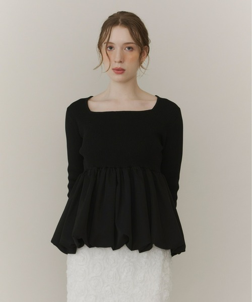 Olu.(オルドット)の「スクエアネックバルーンニット(ニット/セーター・レディース・グレー/ブラック/ベージュ/ブラック×ホワイト・FREE)」の12枚目の写真