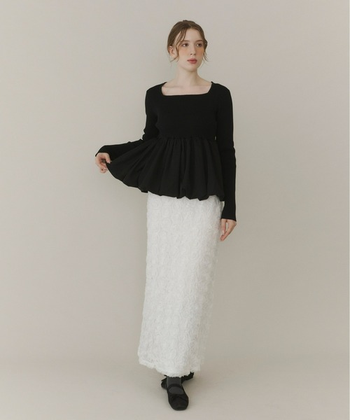 Olu.(オルドット)の「スクエアネックバルーンニット(ニット/セーター・レディース・グレー/ブラック/ベージュ/ブラック×ホワイト・FREE)」の14枚目の写真