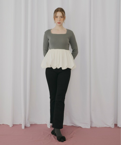 Olu.(オルドット)の「スクエアネックバルーンニット(ニット/セーター・レディース・グレー/ブラック/ベージュ/ブラック×ホワイト・FREE)」の18枚目の写真