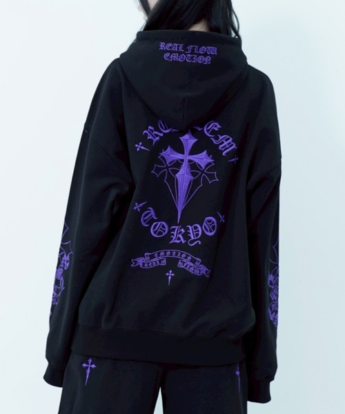 『REFLEM/レフレム』クロス刺繍ZIPパーカー/ジップアップパーカー REFLEM/レフレム』クロス刺繍ZIPパーカー/ジップアップパーカー