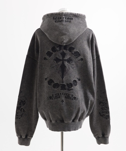 UNKNOWN クロスZIPパーカー 灰 L 海外限定 REFLEM/レフレム』クロス刺繍ZIPパーカー/ジップアップパーカー