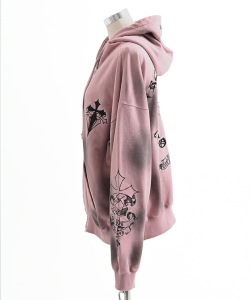 REFLEM（レフレム）の「『REFLEM/レフレム』クロス刺繍ZIPフーディー/ジップアップパーカー（パーカー・レディース・ホワイト/グレー/ブラック×パープル/ブラック×ホワイト/ピンク・FREE）」の7枚目の写真