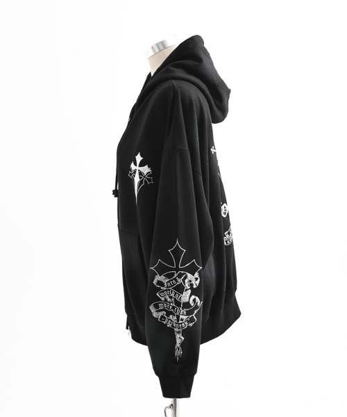 REFLEM（レフレム）の「『REFLEM/レフレム』クロス刺繍ZIPフーディー/ジップアップパーカー（パーカー・レディース・ホワイト/グレー/ブラック×パープル/ブラック×ホワイト/ピンク・FREE）」の10枚目の写真