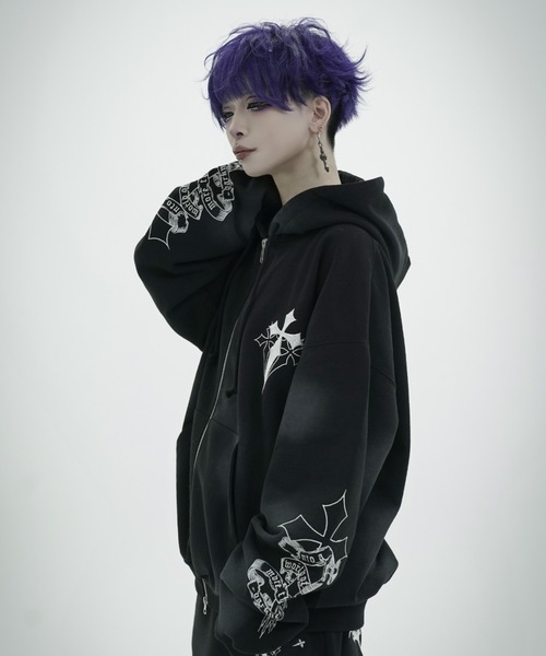 REFLEM/レフレム』クロス刺繍ZIPフーディー/ジップアップパーカー