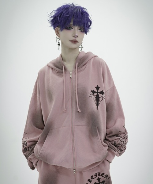 REFLEM（レフレム）の「『REFLEM/レフレム』クロス刺繍ZIPフーディー/ジップアップパーカー（パーカー・レディース・ホワイト/グレー/ブラック×パープル/ブラック×ホワイト/ピンク・FREE）」の21枚目の写真