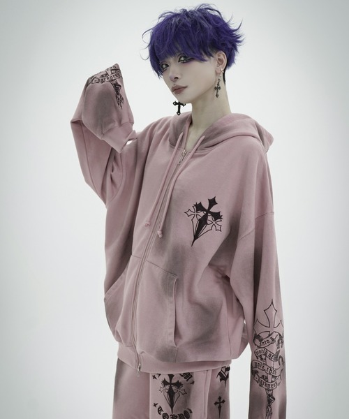 REFLEM（レフレム）の「『REFLEM/レフレム』クロス刺繍ZIPフーディー/ジップアップパーカー（パーカー・レディース・ホワイト/グレー/ブラック×パープル/ブラック×ホワイト/ピンク・FREE）」の20枚目の写真