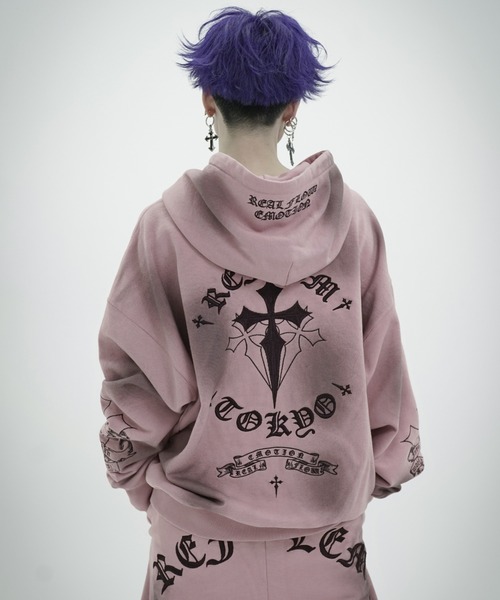 REFLEM（レフレム）の「『REFLEM/レフレム』クロス刺繍ZIPフーディー/ジップアップパーカー（パーカー・レディース・ホワイト/グレー/ブラック×パープル/ブラック×ホワイト/ピンク・FREE）」の19枚目の写真