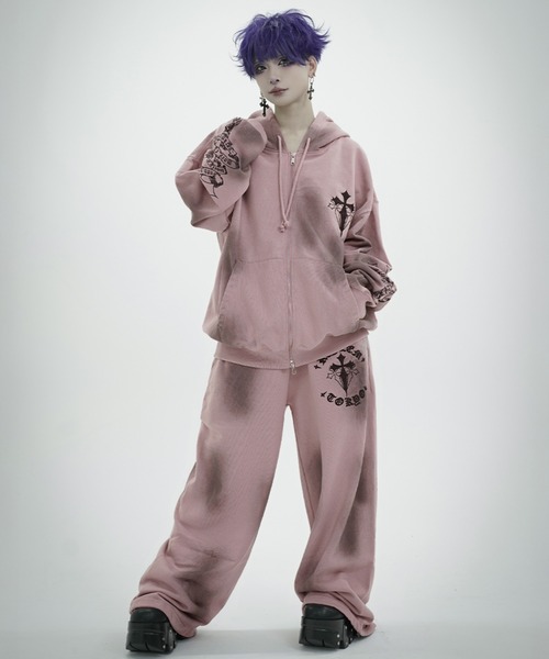 REFLEM（レフレム）の「『REFLEM/レフレム』クロス刺繍ZIPフーディー/ジップアップパーカー（パーカー・レディース・ホワイト/グレー/ブラック×パープル/ブラック×ホワイト/ピンク・FREE）」の18枚目の写真