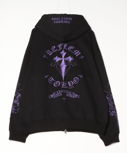 REFLEM【レフレム】クロス刺繍ジップアップパーカー/紫 REFLEM/レフレム』クロス刺繍ZIPフーディー/ジップアップパーカー