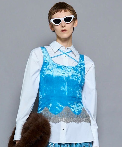 セール】Hem Lace Velvet Tank Top/ヘムレースベロアタンクトップ