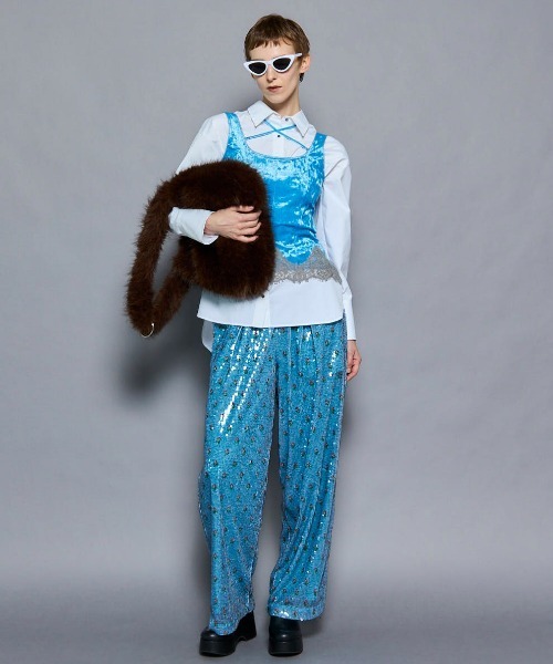 MAISON SPECIAL（メゾンスペシャル）の「Hem Lace Velvet Tank Top/ヘムレースベロアタンクトップ■セットアップ対応■（タンクトップ・レディース・ブラウン/ブラック/ブルー・FREE）」の6枚目の写真