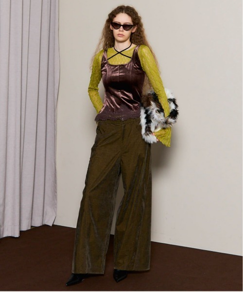 MAISON SPECIAL（メゾンスペシャル）の「Hem Lace Velvet Tank Top/ヘムレースベロアタンクトップ■セットアップ対応■（タンクトップ・レディース・ブラウン/ブラック/ブルー・FREE）」の8枚目の写真