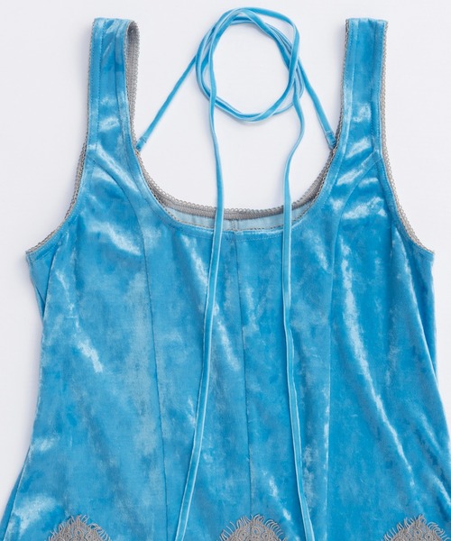 MAISON SPECIAL（メゾンスペシャル）の「Hem Lace Velvet Tank Top/ヘムレースベロアタンクトップ■セットアップ対応■（タンクトップ・レディース・ブラウン/ブラック/ブルー・FREE）」の15枚目の写真